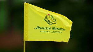 An Augusta National Women's Amateur flag is pictured at Augusta National in 2023.