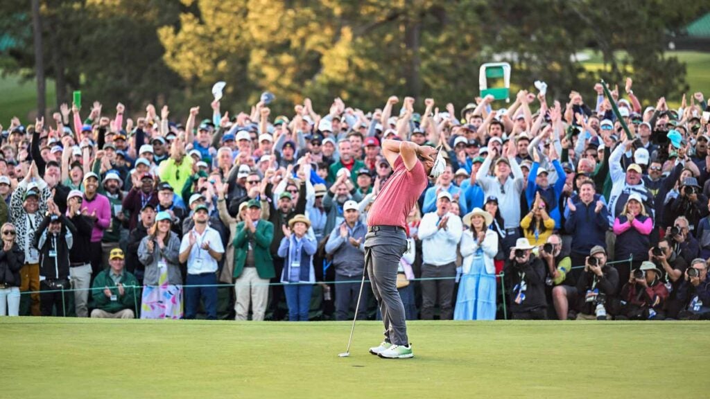 jon rahm celebrates after winning the 2023 masters