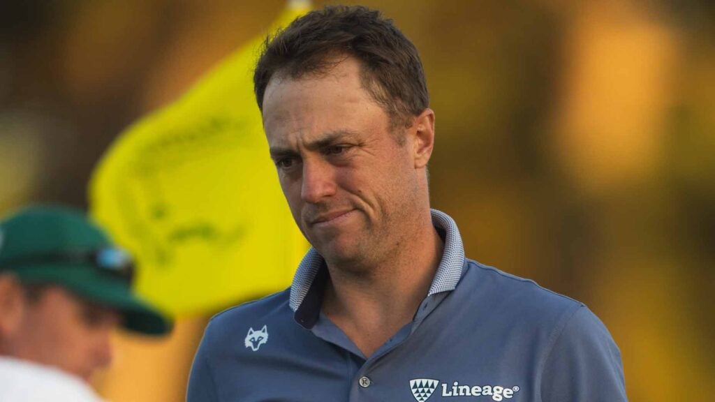 justin thomas looks despondently during the second round of the 2024 masters