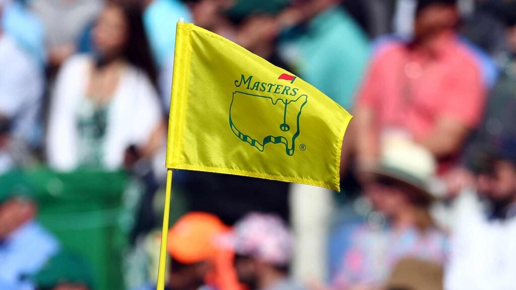 A Masters flagstick seen at the 2023 Masters at Augusta National.