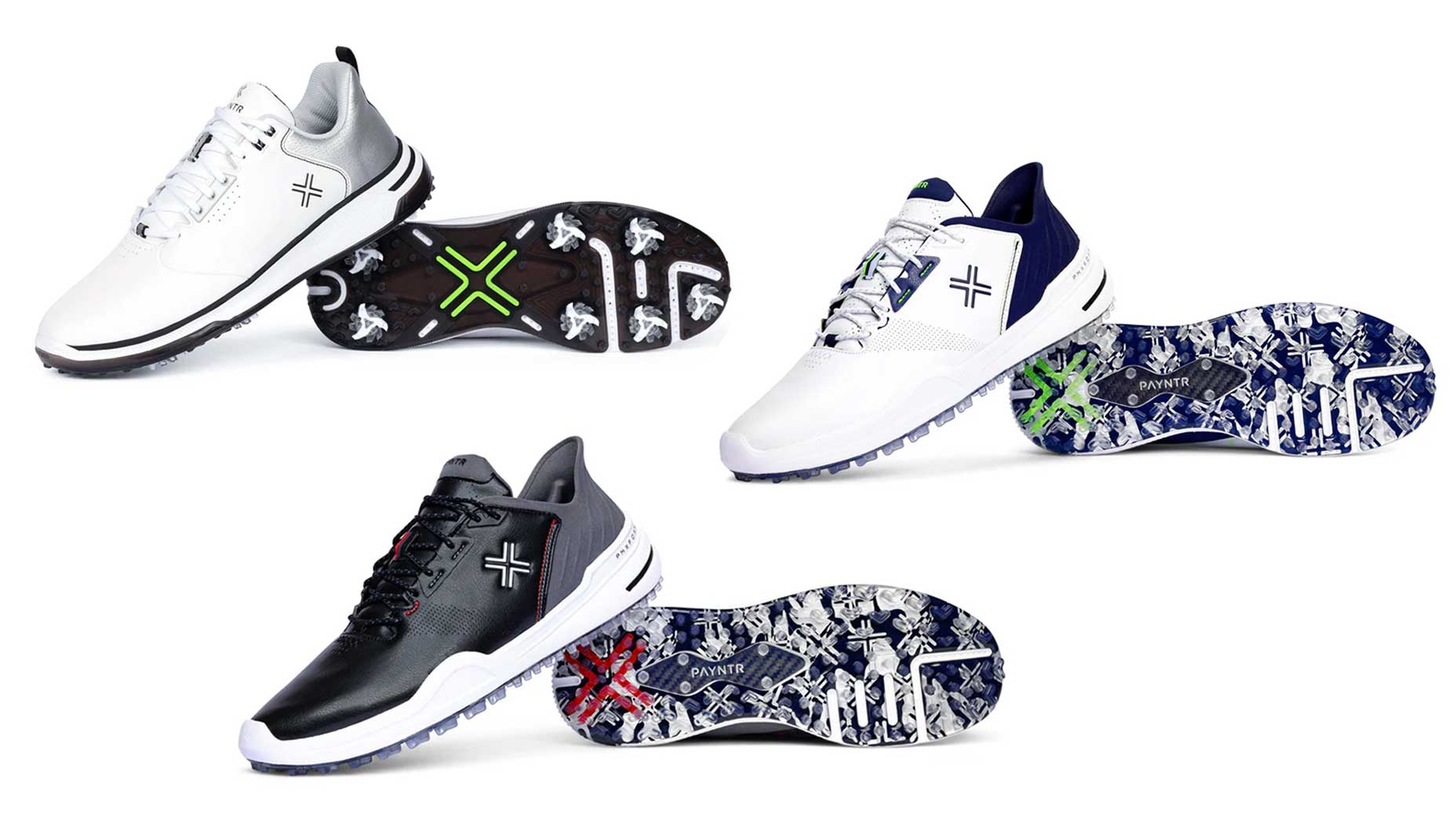 three pairs of payntr golf shoes
