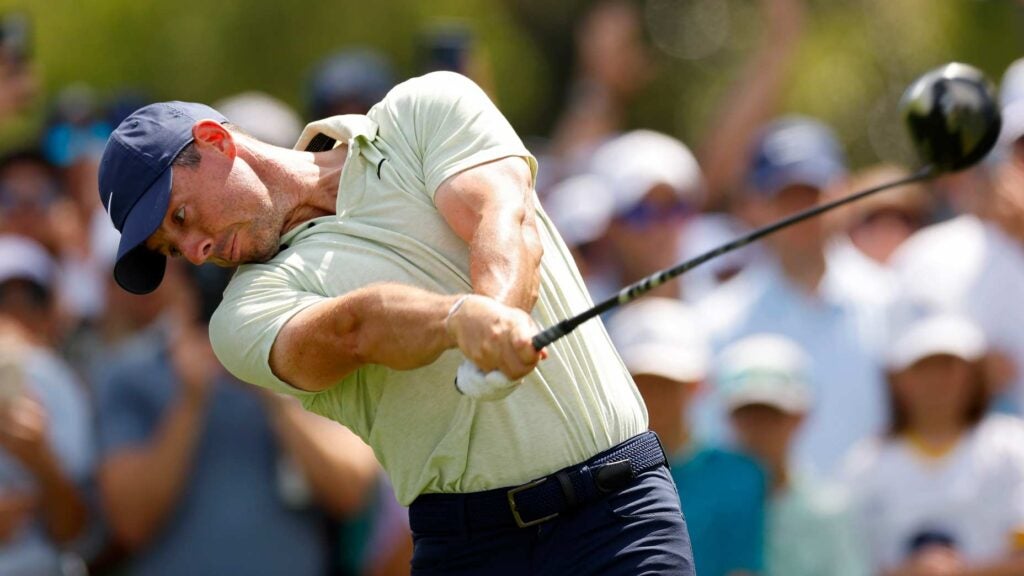 Rory McIlroy hits a drive during the 2024 Players Championship