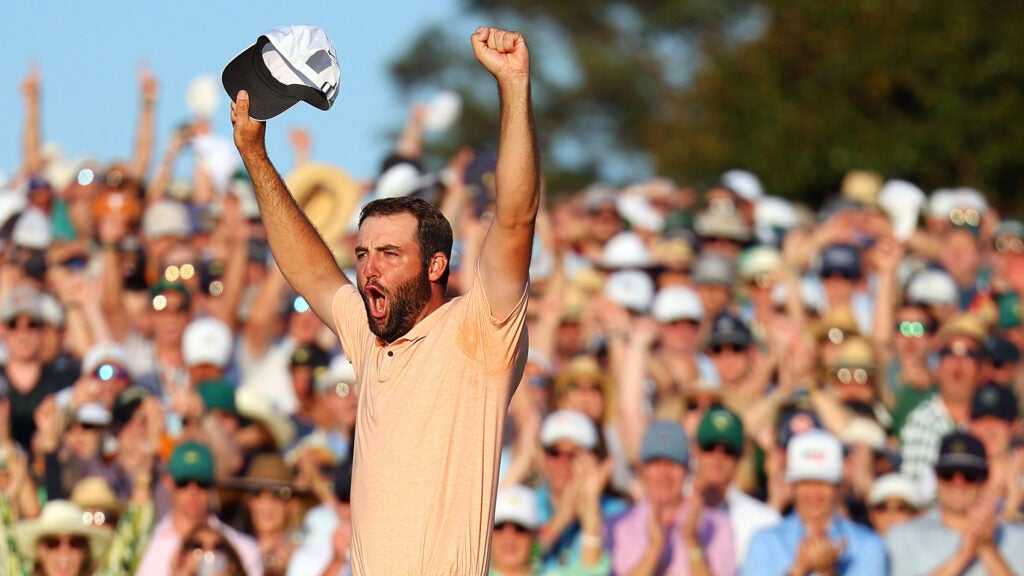 Scottie Scheffler celebrates his win at the Masters.