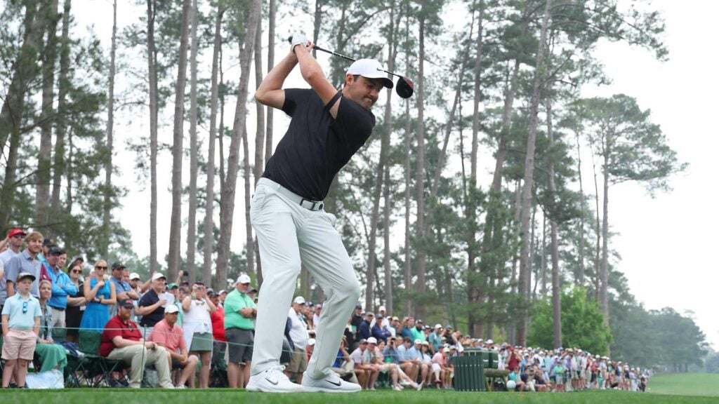 Scottie Scheffler hits drive on Augusta National's 17th hole during 2023 Masters