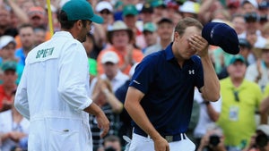 jordan spieth grimaces on 12 at augusta