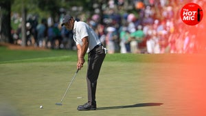 Tiger Woods hits a putt during Masters practice round.