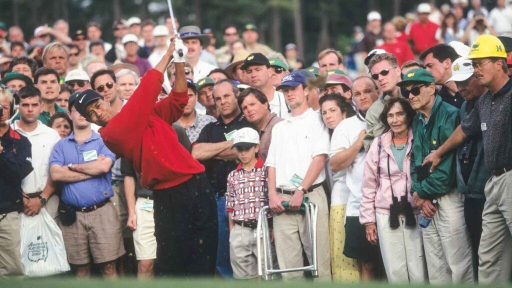 Tiger Woods competing in the 1997 Masters at Augusta National