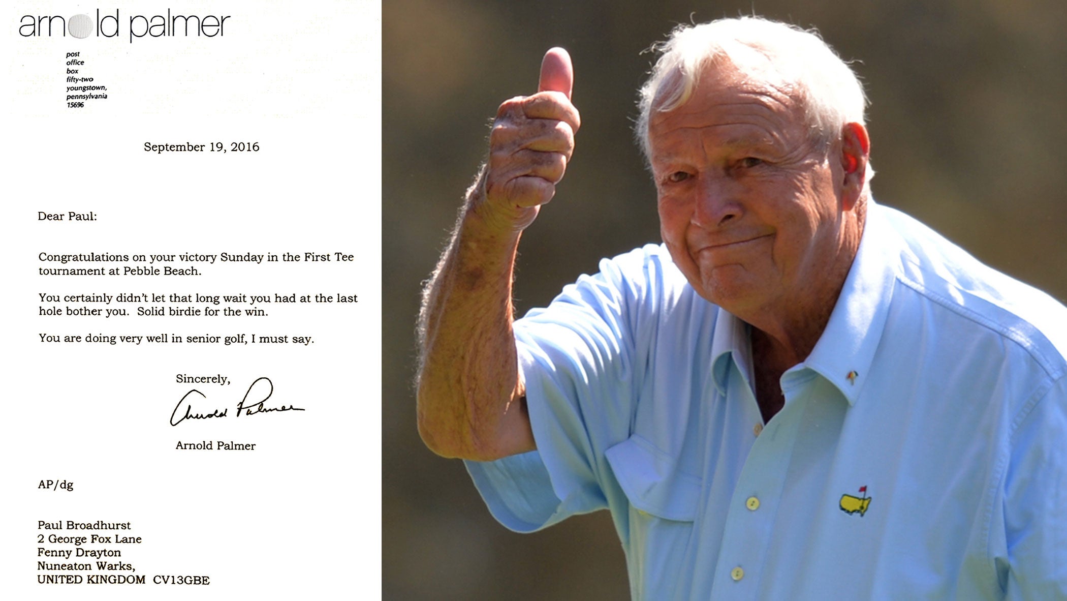arnold palmer and one of his famous letters