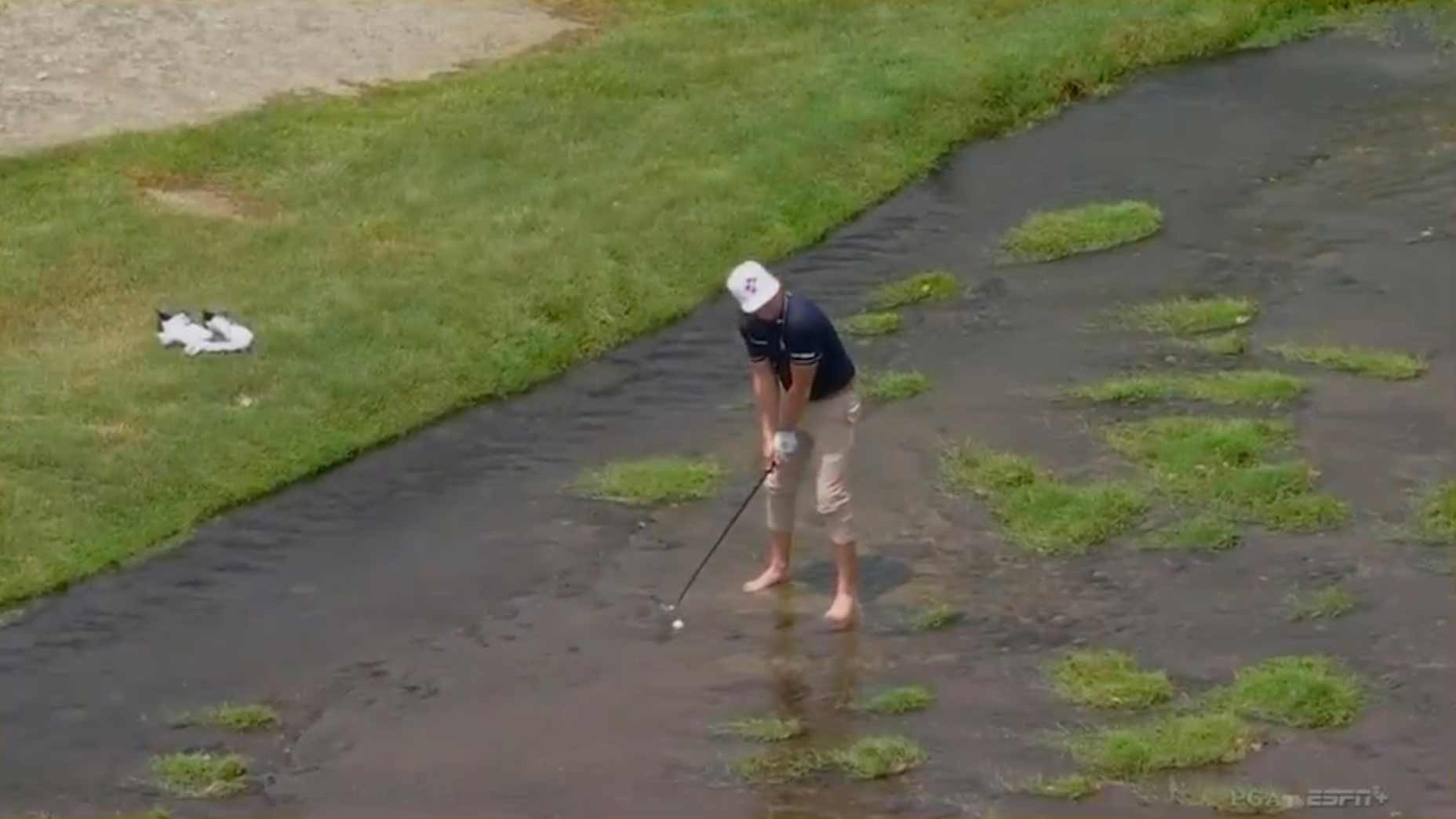 Cam Smith hit from the water at the PGA Championship.