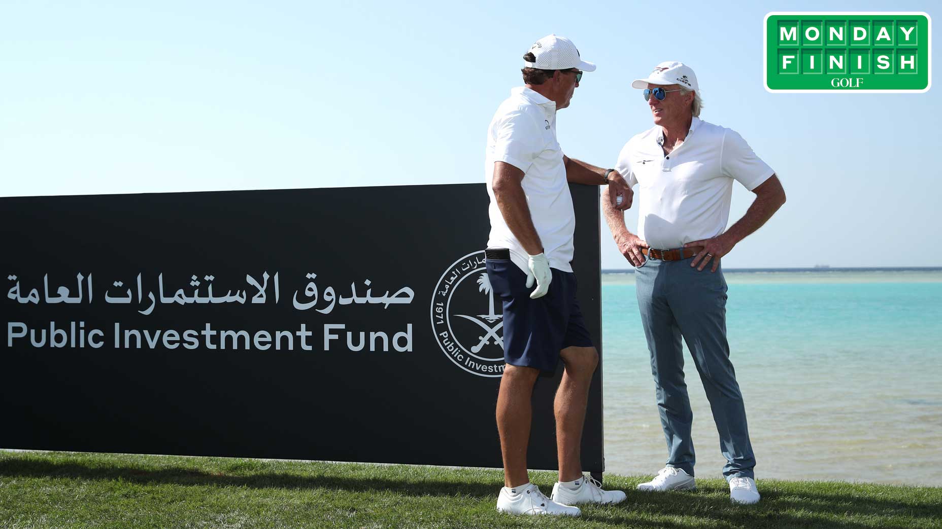 Phil Mickelson and Greg Norman at the 2022 Saudi Invitational.