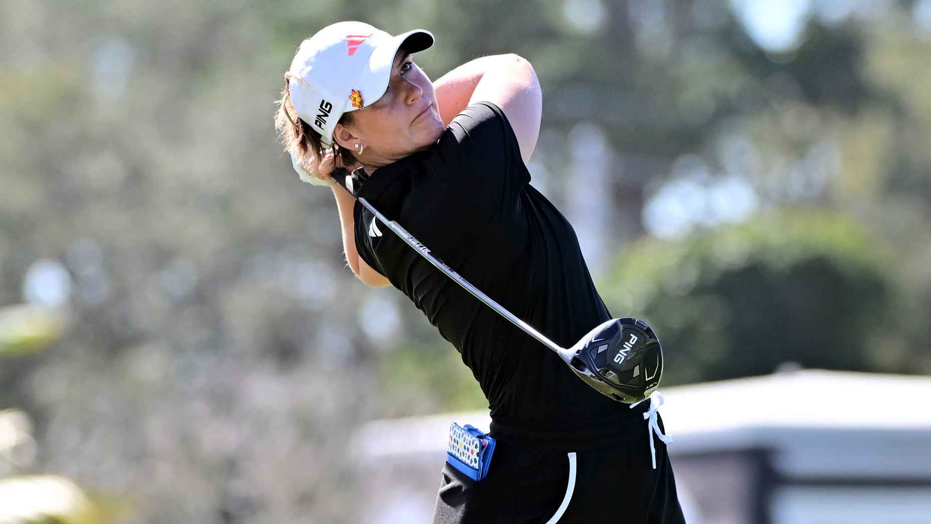 Linn Grant of Sweden plays her shot from the eighth tee during the third round of the LPGA Drive On Championship at Bradenton Country Club on January 27, 2024 in Bradenton, Florida