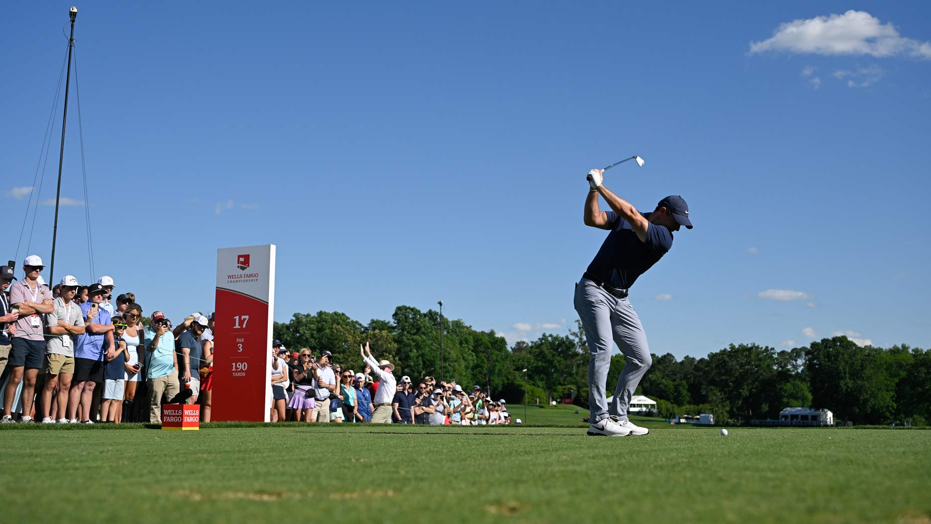 Rory McIlroy hits a shot at the Wells Fargo Championship.