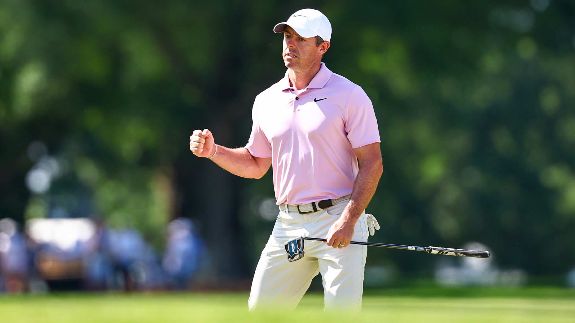 Rory McIlroy pumps his fist at Wells Fargo.