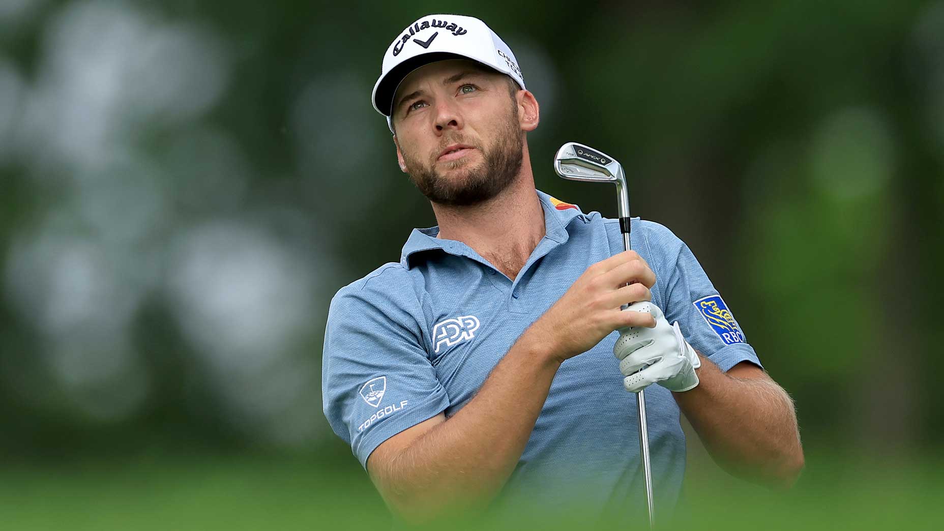 Sam Burns watches a shot at the PGA Championship.