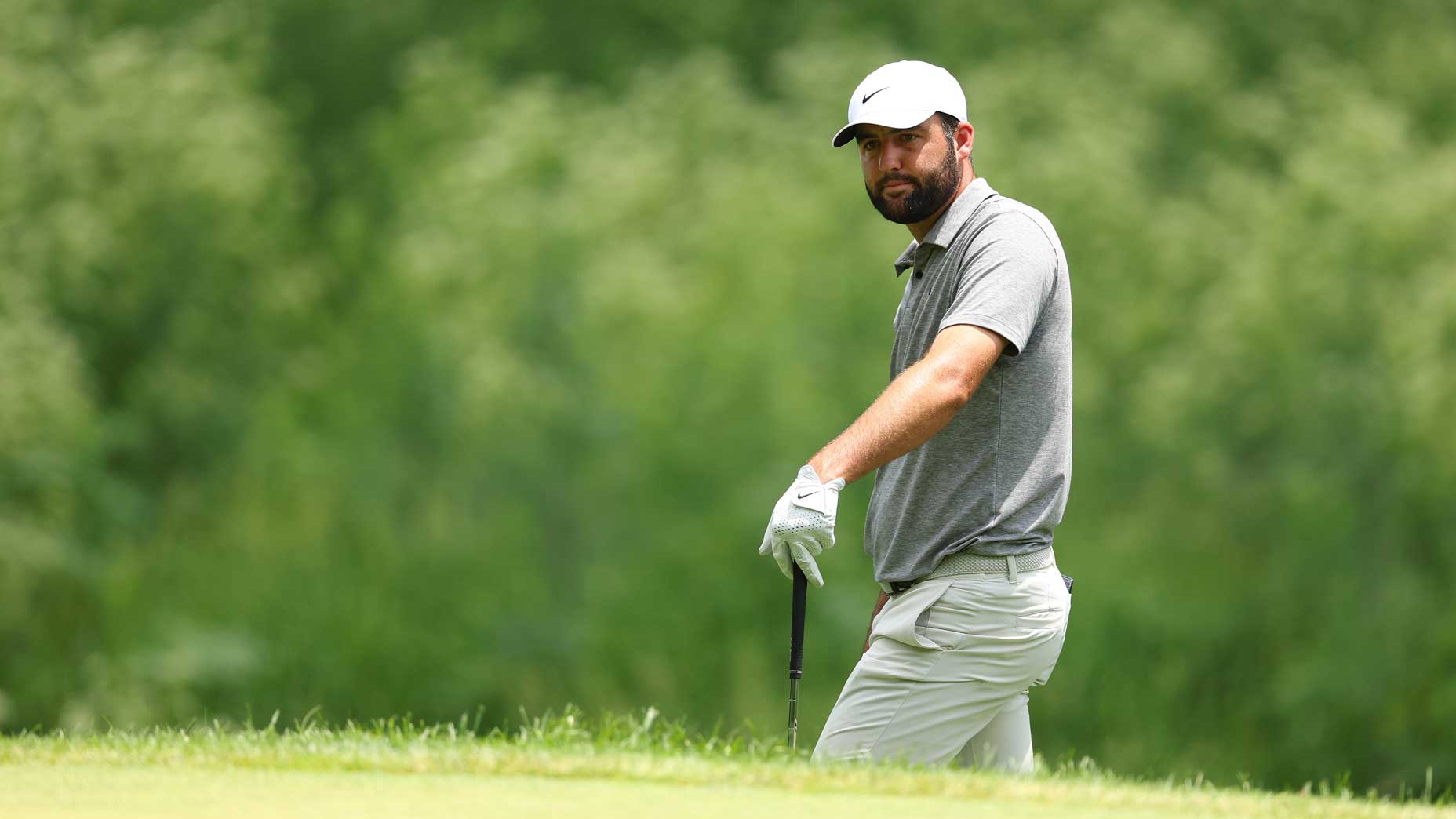 Scottie Scheffler looks on during the PGA Championship.