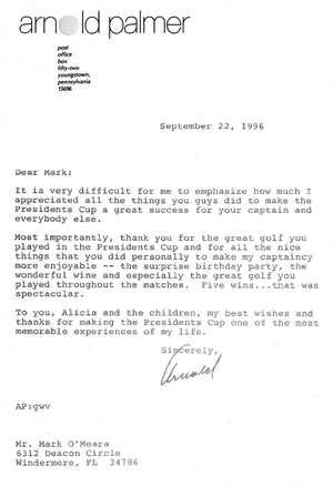 one of arnold palmer's famous letters