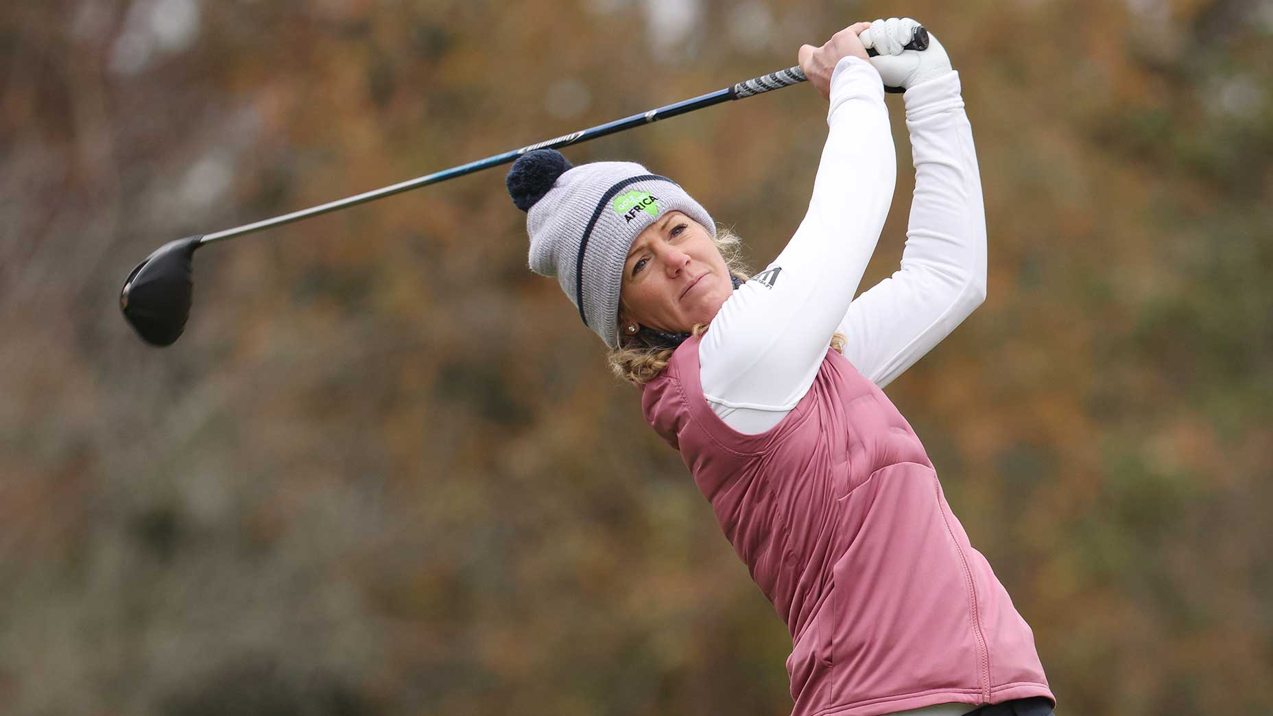 Amy Olson tees off during the final round of the 2020 U.S. Women's Open.