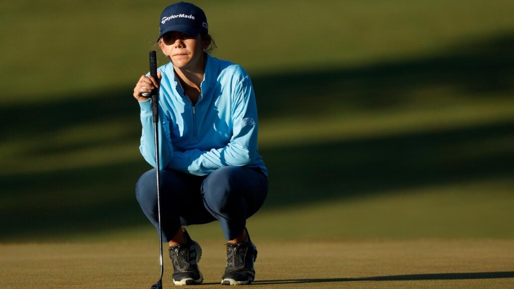 asterisk talley crouches over a putt at the u.s. women's open