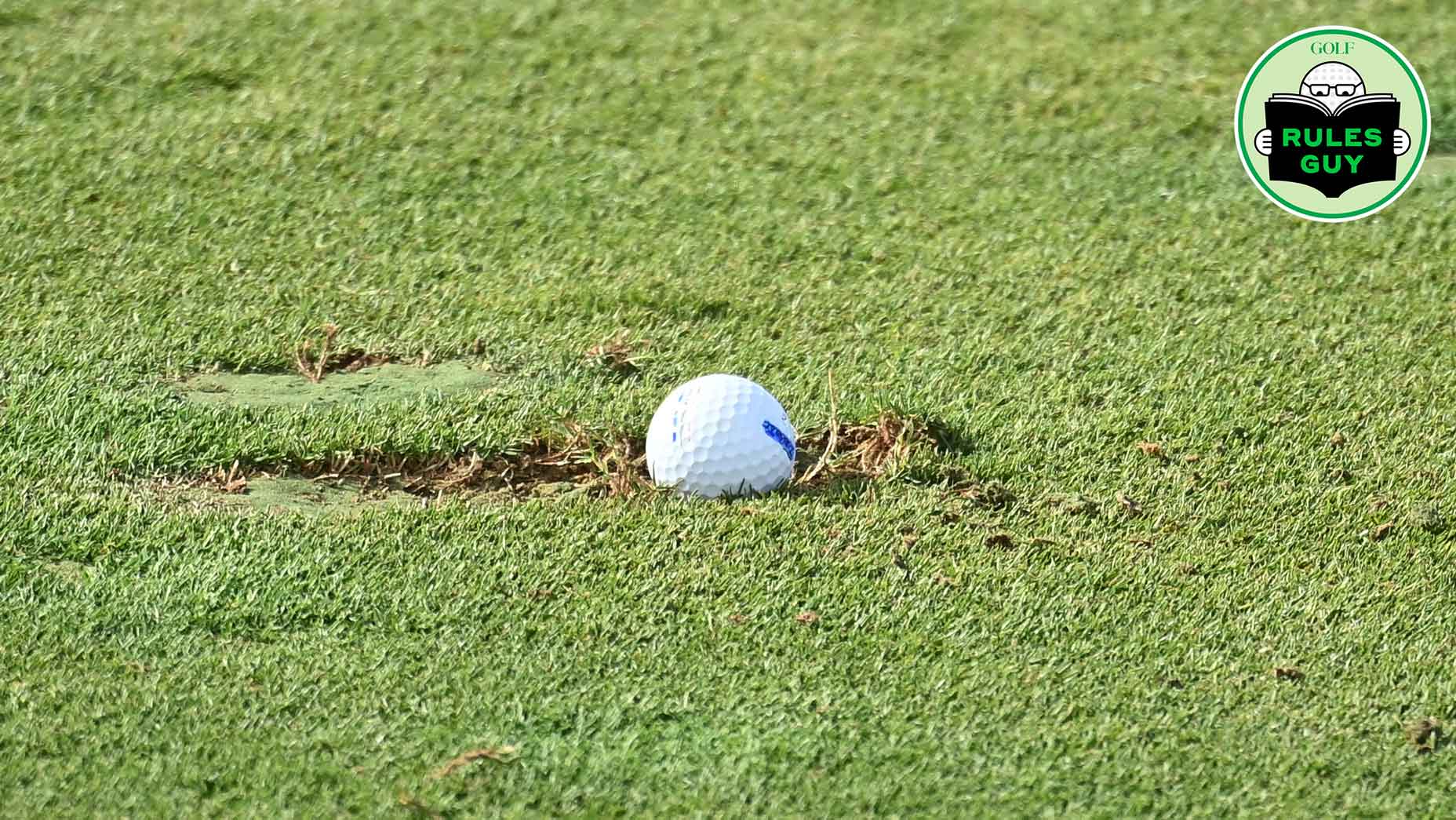 A golf ball in a divot on the sixteenth fairway during the Second Round of the Abu Dhabi HSBC Championship at Yas Links Golf Course on January 21, 2022 in Abu Dhabi, United Arab Emirates.