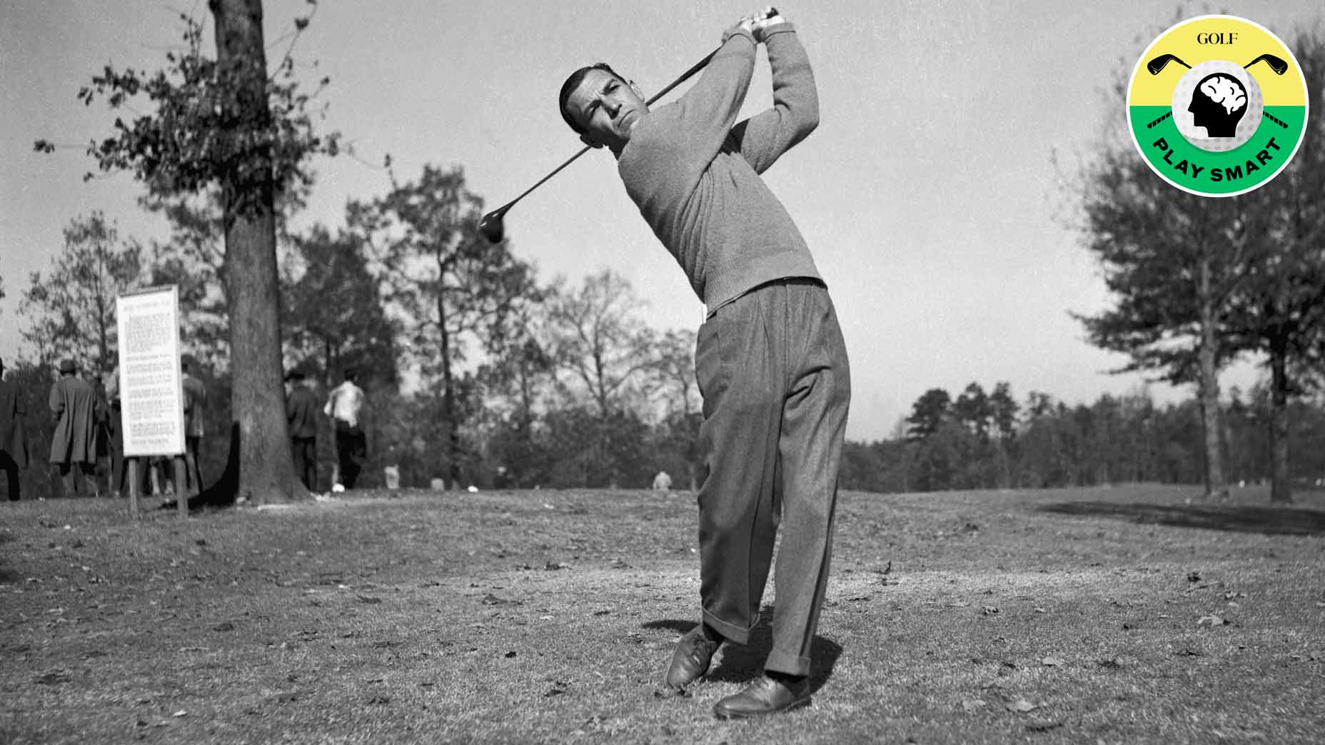 ben hogan swings a golf club in black-and-white photo