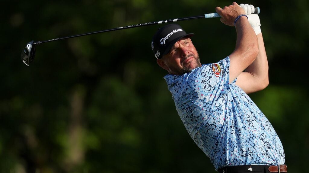 michael block hits driver on Thursday at the PGA championship