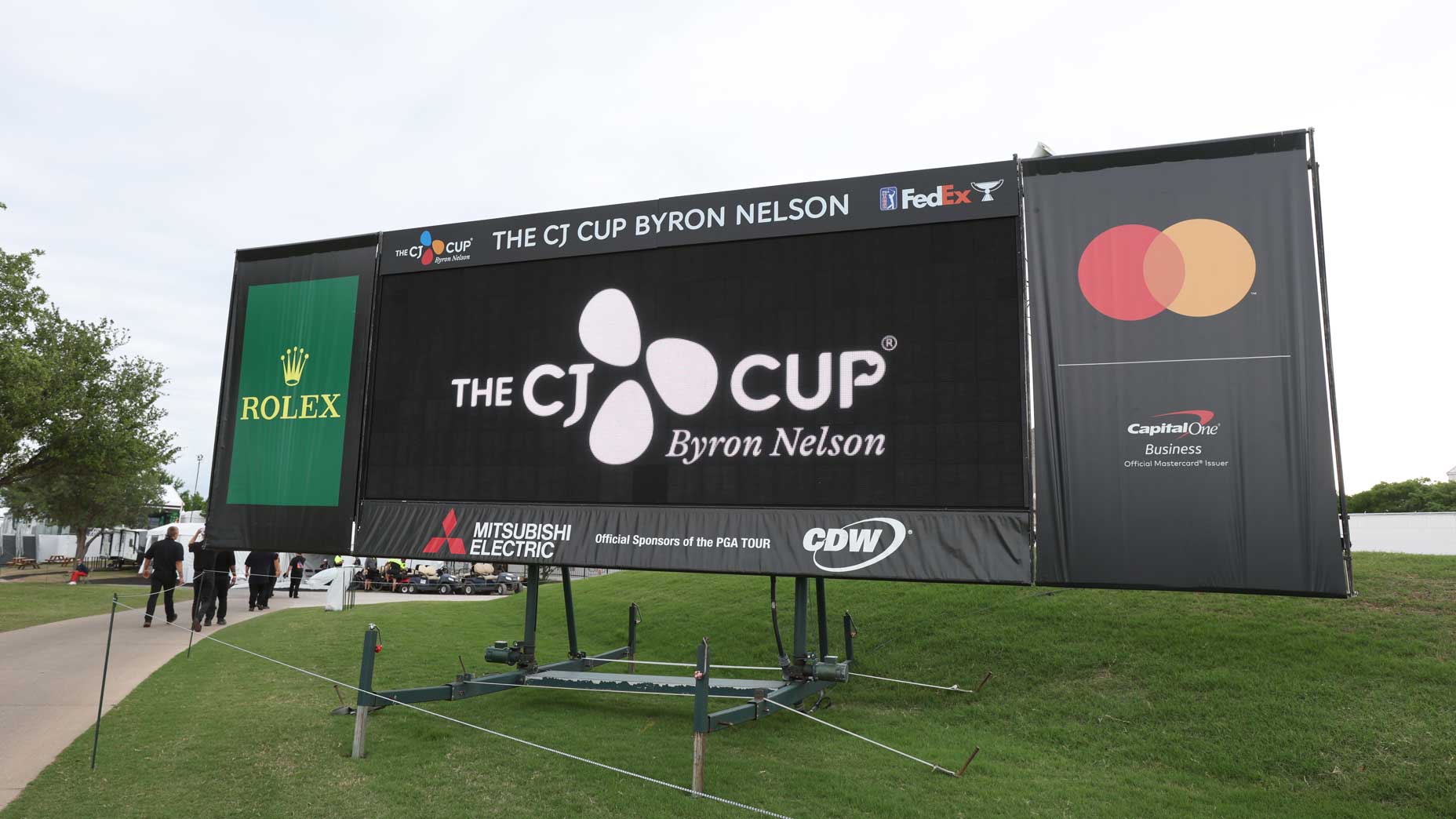 A video board displayed at TPC Craig Ranch during the 2024 CJ Cup Byron Nelson