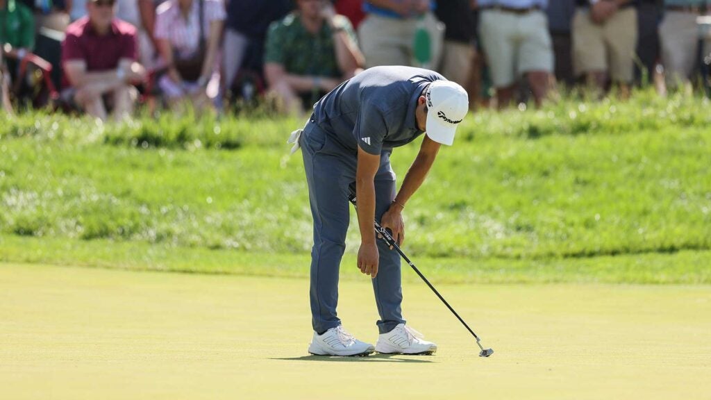 Collin Morikawa reacts to a missed putt during the final round of the 2024 PGA Championship.