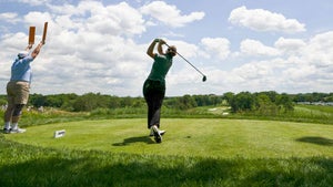 hannah green hits a drive during a practice round for the 2024 u.s. women's open