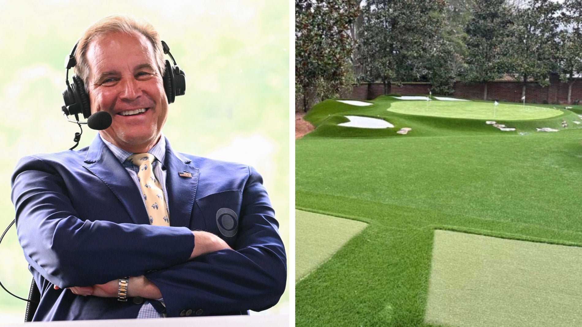 The replica 13th hole of Augusta National in the backyard of Jim Nantz.