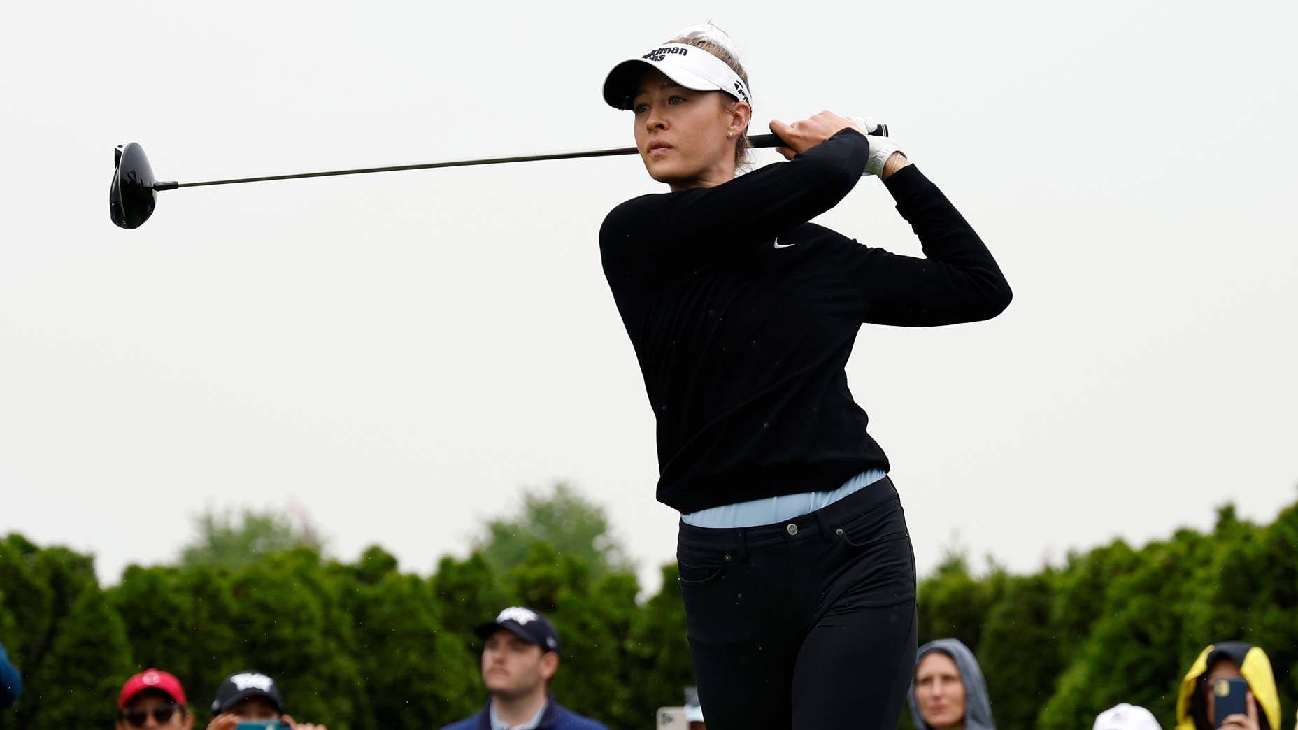 LPGA pro Nelly Korda hits drive at 2024 Mizuho Americas Open, one week before 2024 U.S. Women's Open