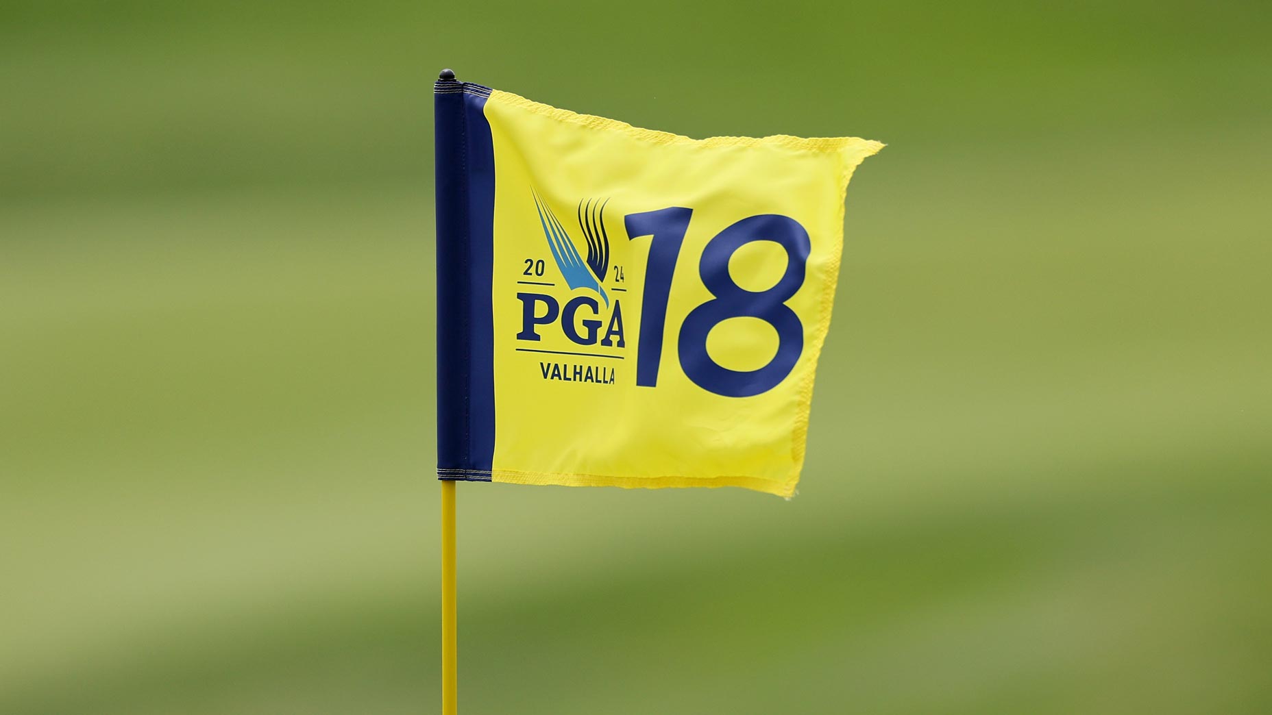 A 2024 PGA Championship flag is seen on 18th green at Valhalla