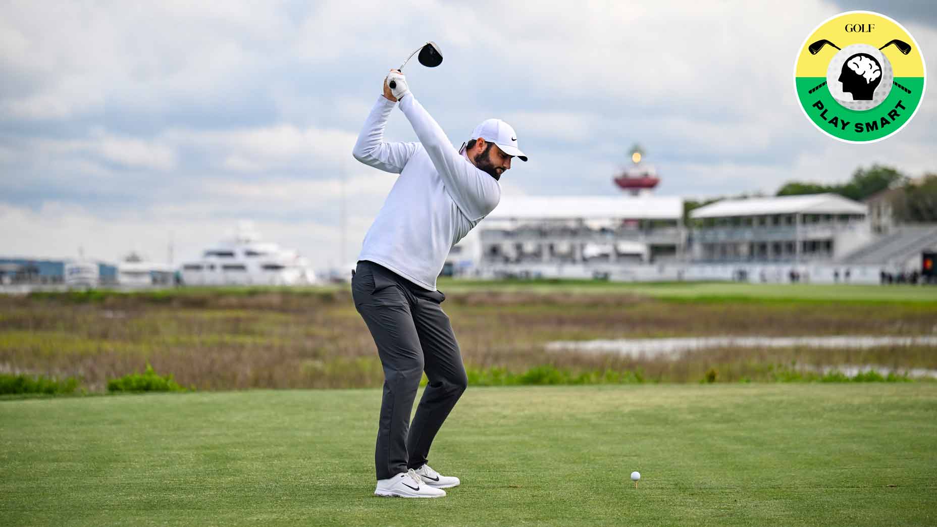 Pro golfer scottie scheffler hits a tee shot during the final round of the 2024 rbc heritage