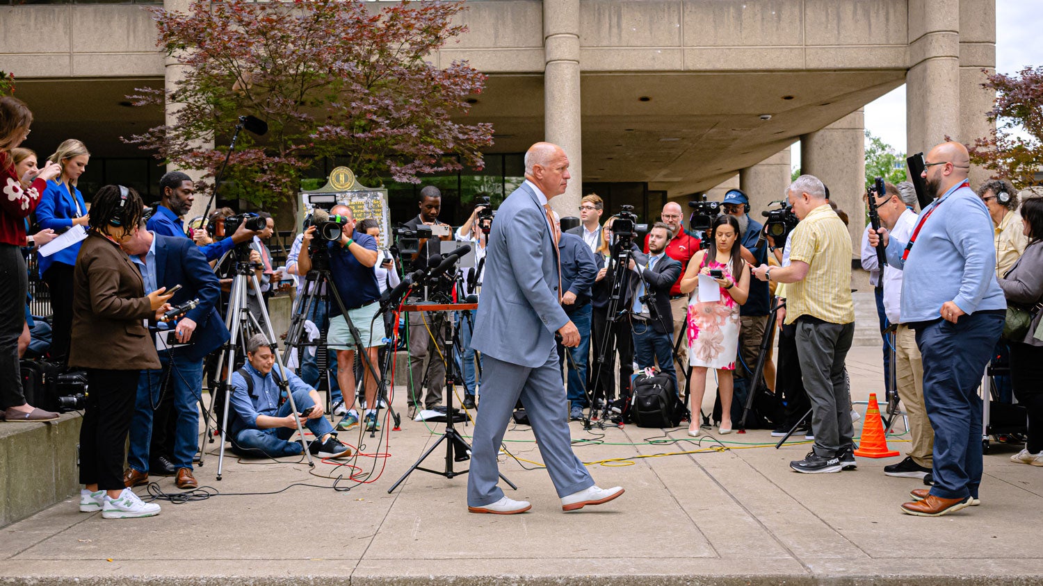 Steve Romines, Scottie Scheffler's golf representative, is leaving after an announcement made by Jefferson County Attorney Mike O'Connel at the Jefferson County Hall of Justice.