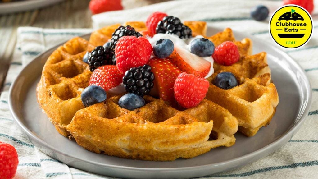 Sweet Homemade Berry Belgian Waffle with Whipped Cream