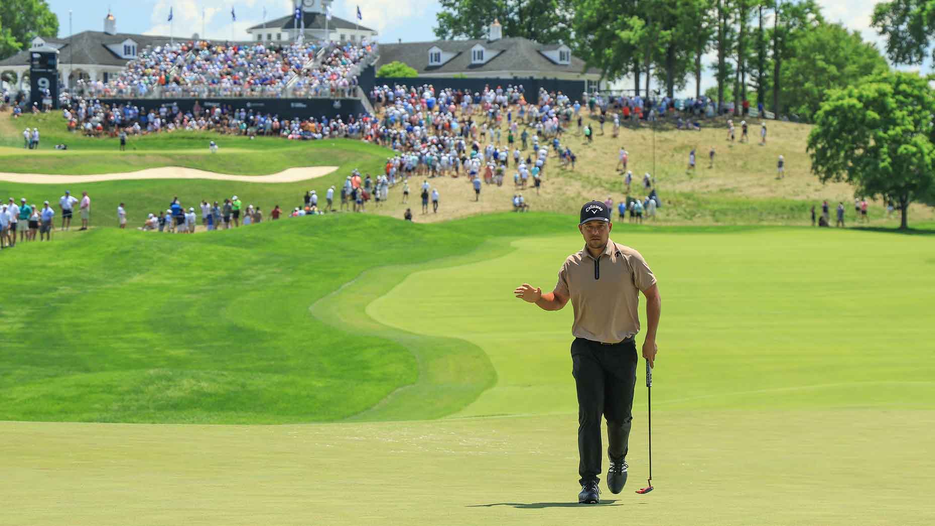 Xander Schauffele of The United States makes a putt for birdie on the first hole during the final round of the 2024 PGA Championship at Valhalla Golf Club on May 19, 2024 in Louisville, Kentucky.