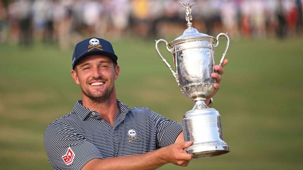Bryson DeChambeau of the United States poses with the trophy after winning the 124th U.S. Open at Pinehurst Resort on June 16, 2024 in Pinehurst, North Carolina.