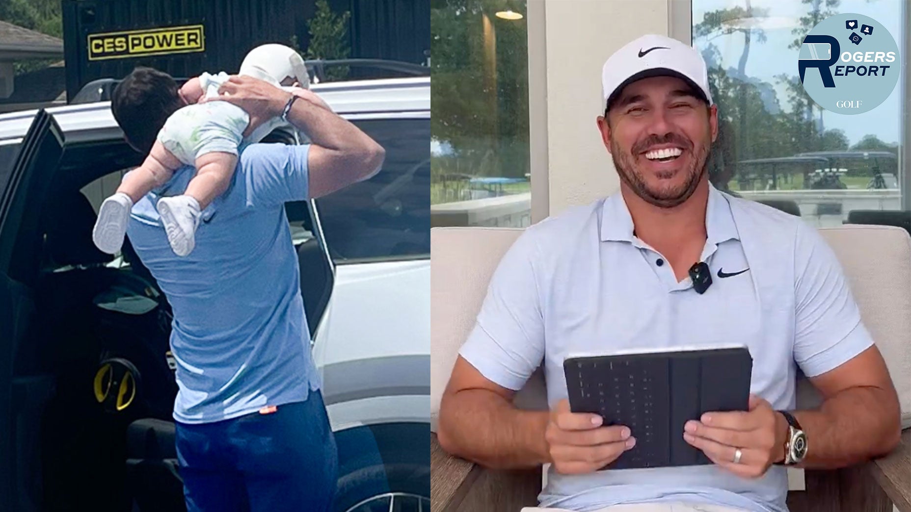 Brooks Koepka at the PGA Championship; Brooks Koepka reading Tweets