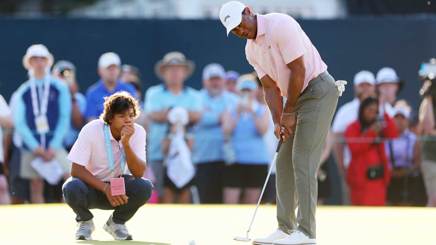 Charlie Woods and Tiger Woods at the 2024 US Open at Pinehurst.