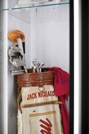 The Golden Bear’s locker includes the MacGregor clubs and bag he used to capture the 1965 Masters by nine strokes.