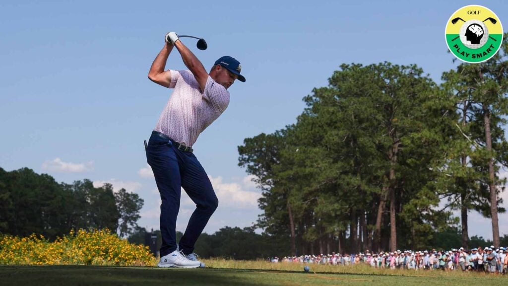 bryson dechambeau swings driver during the 2024 u.s. open