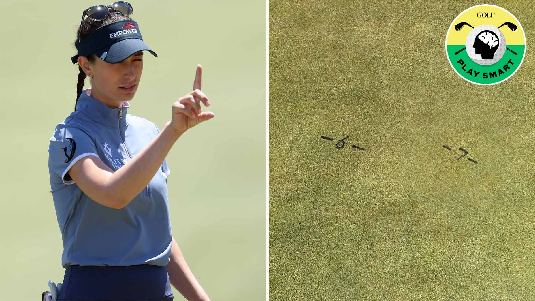 cheyenne knight uses her finger to read a green during the 2024 u.s. women's open