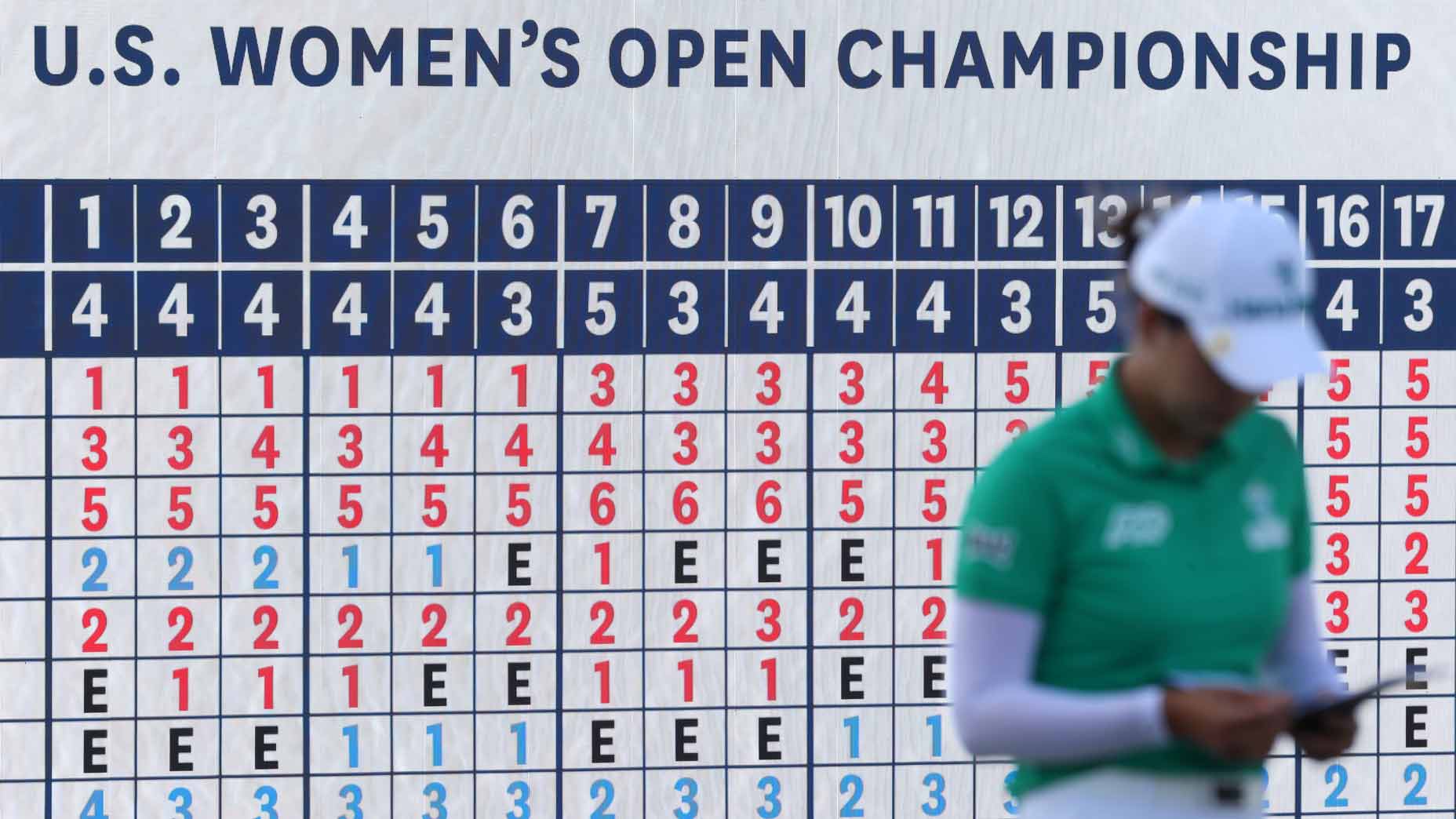 minjee lee stands in front of the leaderboard on saturday at the U.S. Women's Open