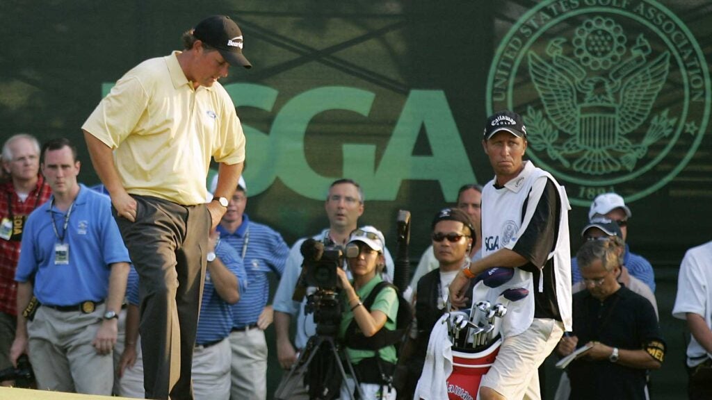 Phil Mickelson looks down at the ground at the 2006 U.S. Open.