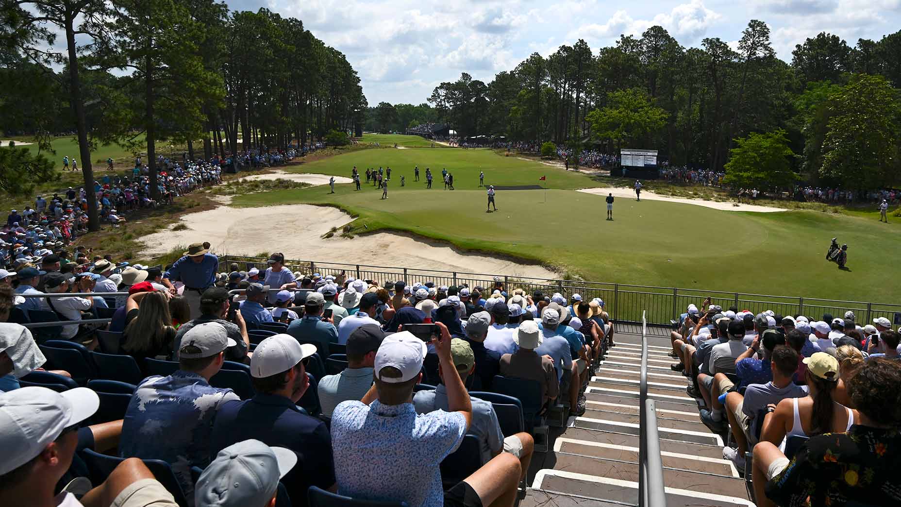 A photo of the par-3 6th hole at Pinehurst No. 2 during the 2024 U.S. Open