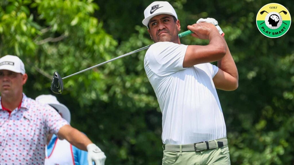 tony finau swings a driver during the 2024 charles schwab challenge