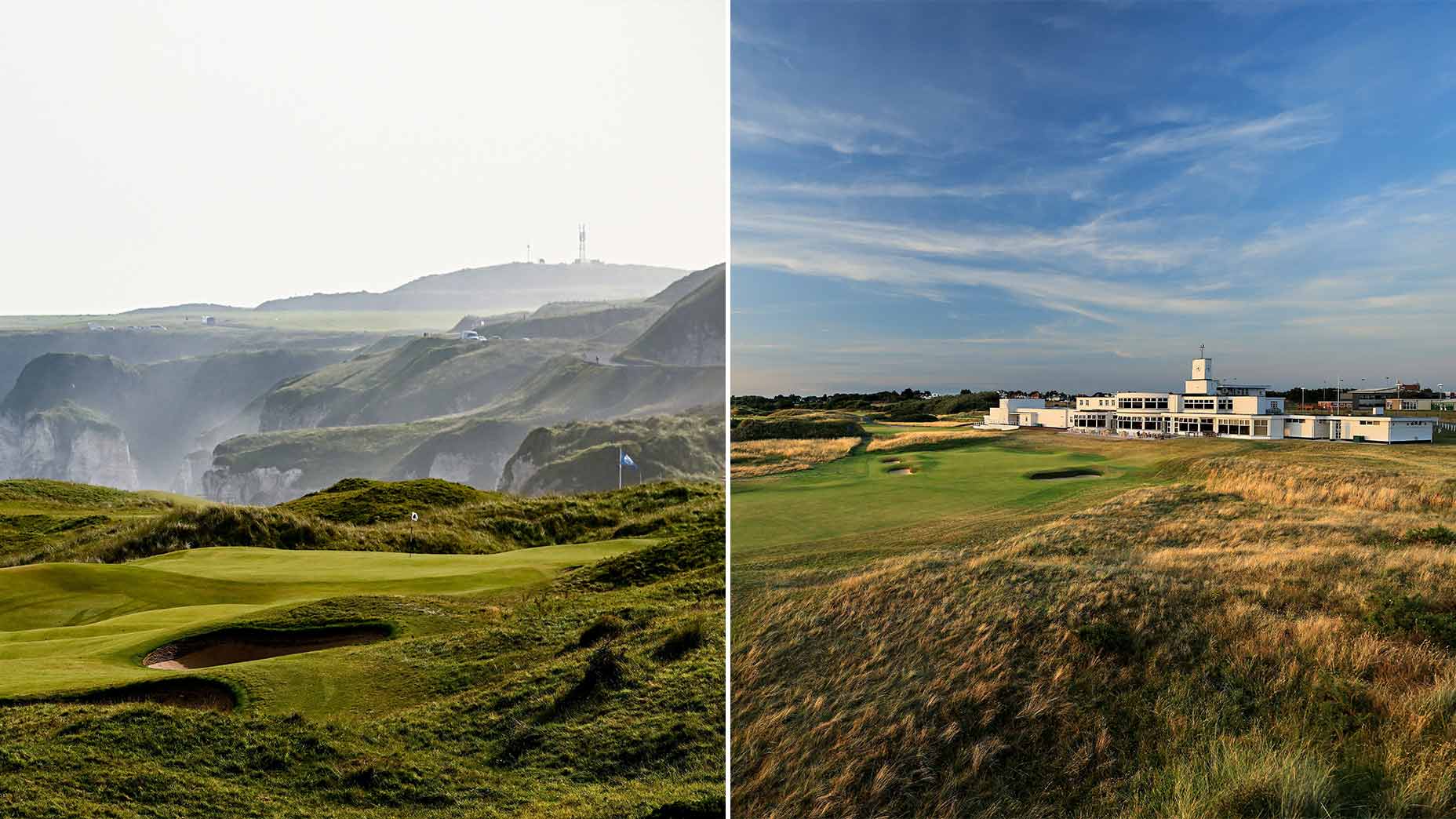A side-by-side image of Royal Portrush and Royal Birkdale.