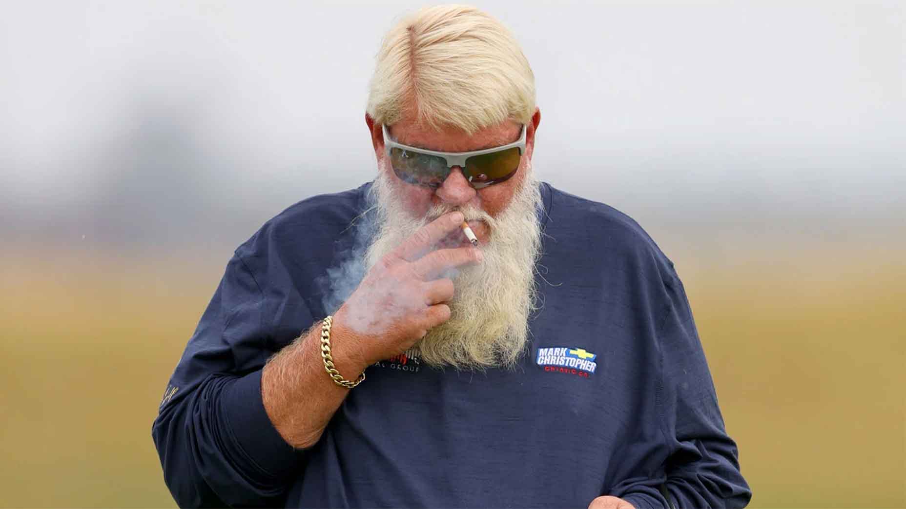 John Daly of the United States gives a thumbs up during practice before the 152nd Open at Royal Troon.