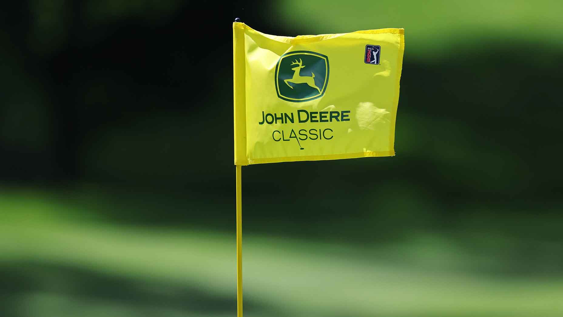 A flag pin is seen on the ninth hole during the second round of the John Deere Classic at TPC Deere Run on July 05, 2024 in Silvis, Illinois.