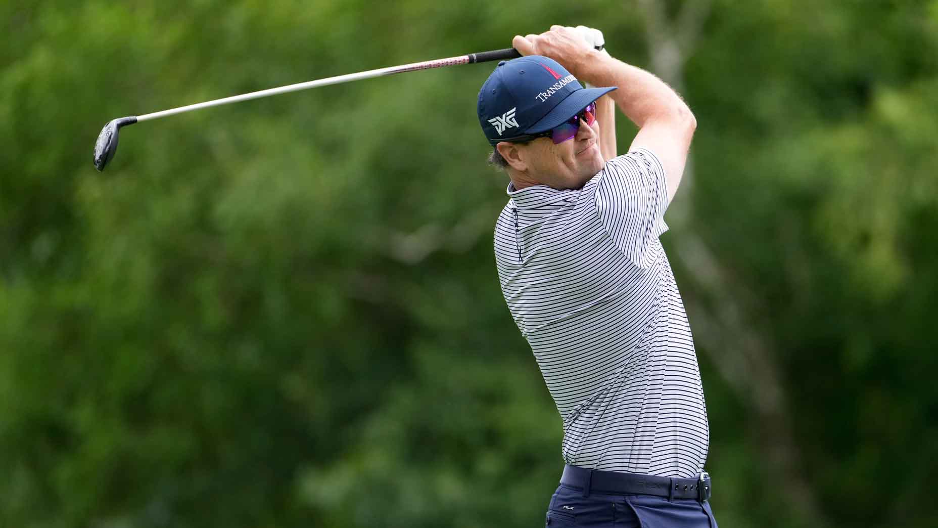 Zach Johnson of the United States plays his shot from the ninth tee during the second round of the Rocket Mortgage Classic at Detroit Golf Club on June 28, 2024 in Detroit, Michigan.