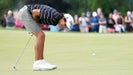 Charlie Woods of the United States reacts after missing a putt on the third green on day one of the 76th U.S. Junior Amateur Championship